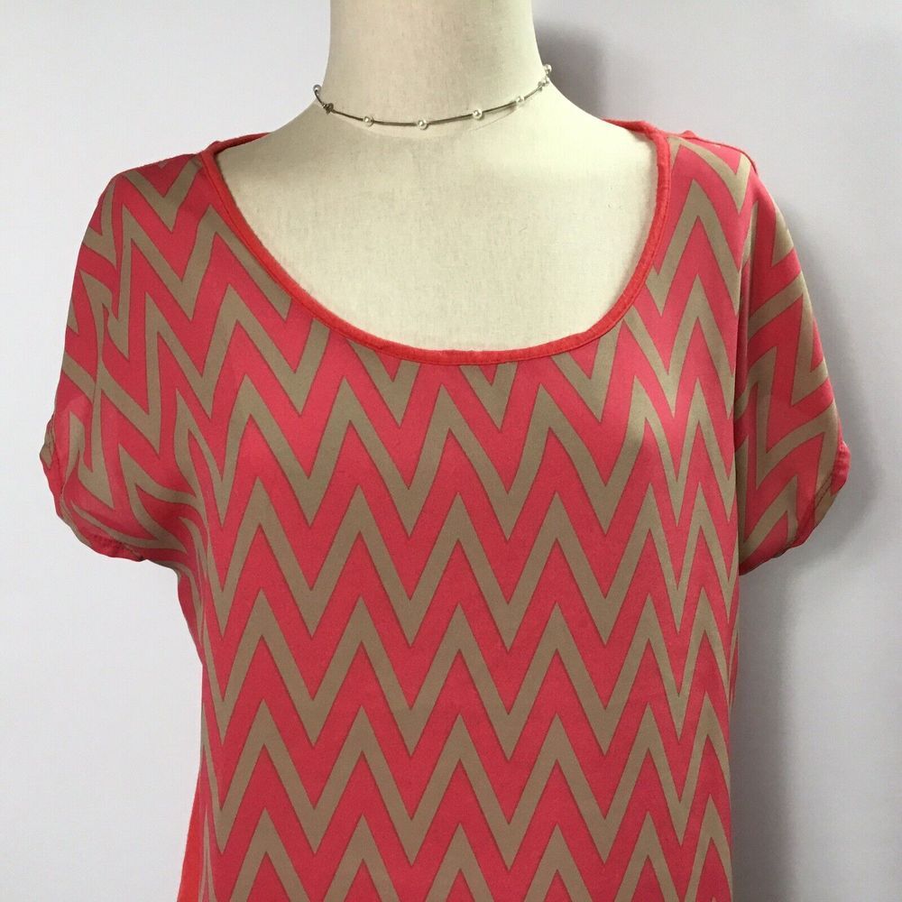 Bella D blouse Womens Shirt Red‎ Print Top cap sleeves Size XL